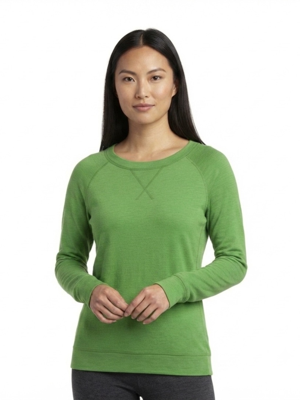 Icebreaker Crave Crew Sweater Merino Wool Long Sleeve Green L Hiking Outdoor